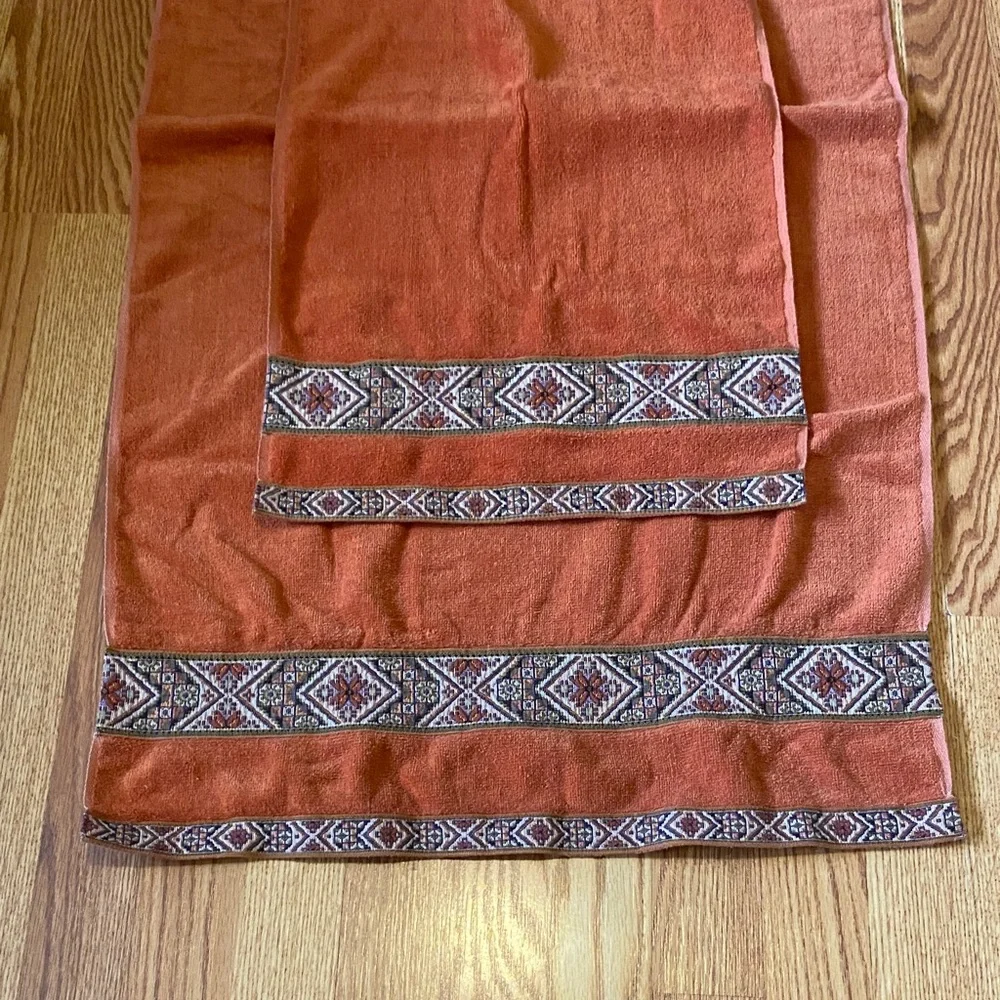 Vintage Martex Orange Tapestry Patterned Bath and Hand Towel